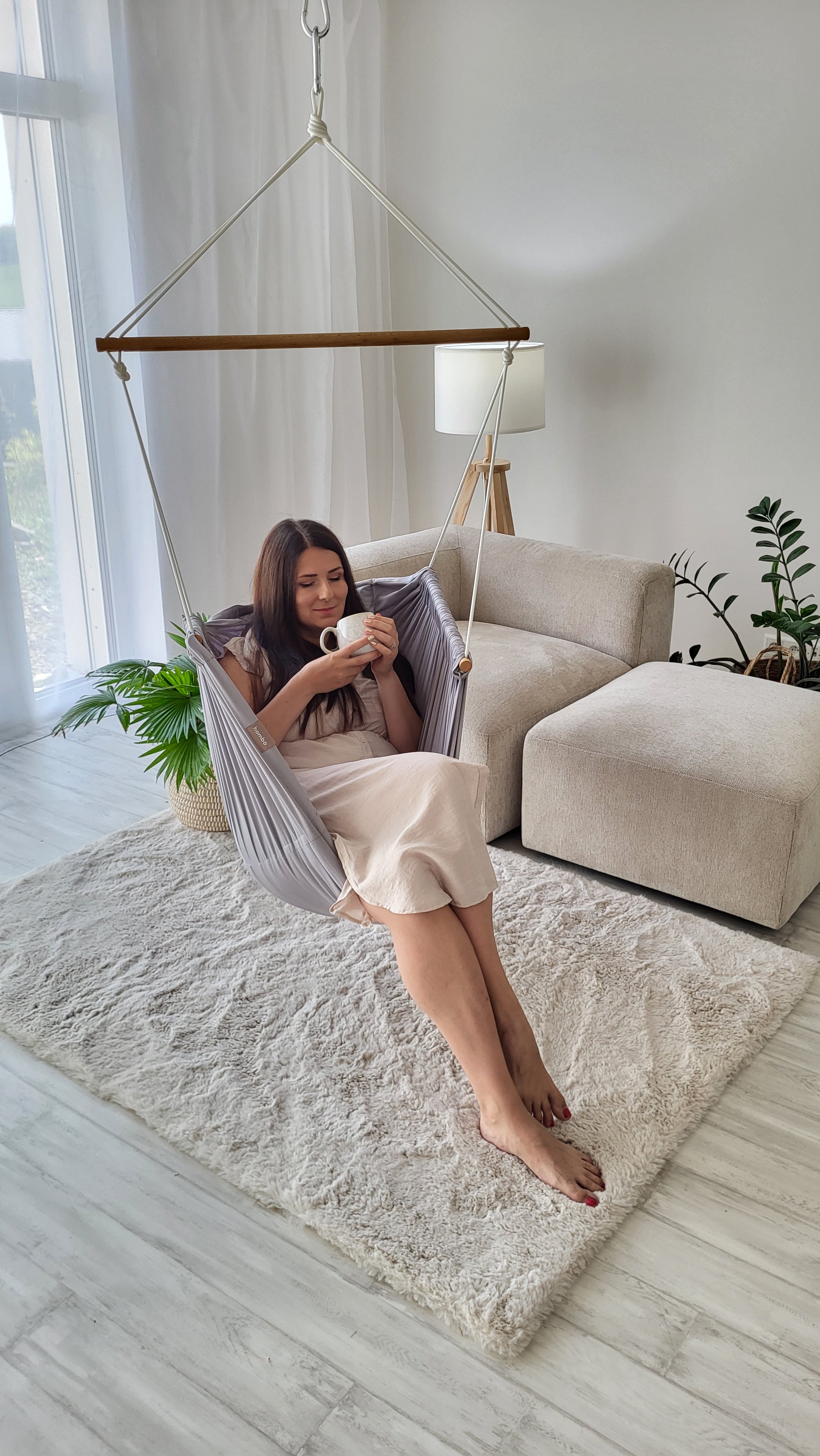 homba® zen závesné kreslo bavlnené svetlosivé